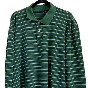 John Ashford 100% Cotton Green Striped Long Sleeve Polo Shirt Size XL